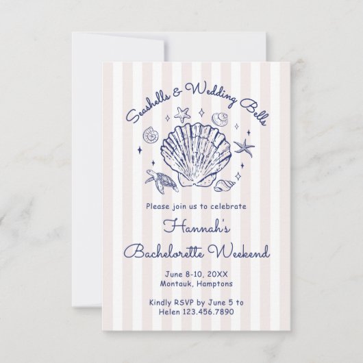 Retro Roze Schelpen & Trouwbellen Bachelorette Kaart (Voorkant)