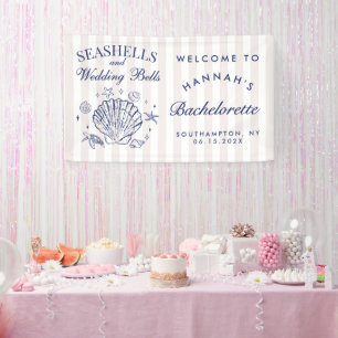 Retro Roze Schelpen & Trouwbellen Bachelorette  Spandoek