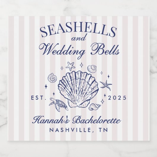 Retro Roze Schelpen & Trouwbellen Bachelorette  Sparkling Wijnetiket (Enkel label)