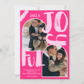 Retro roze script 2 foto's arch Vrolijke Kerstmis Feestdagenkaart (Voorkant)