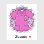 Retro Roze Scrub Top met Bloemen Sticker (Vel)