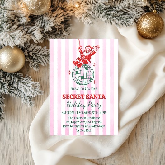 Retro Roze Secret Santa Disco Vakantiefeest Kaart