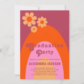 Retro Roze Sinaasappel Afstuderen Partij Kaart (Voorkant)