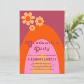 Retro Roze Sinaasappel Afstuderen Partij Kaart (Staand voorkant)