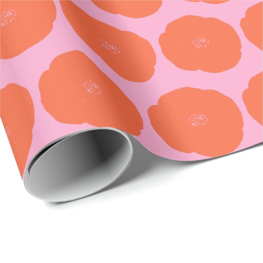 Retro Roze Sinaasappel Bloem Schattige Boho bloemm Cadeaupapier (Rol Hoek)