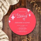 Retro Roze Sinaasappel Disco Ball Bruiloft Kaart