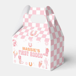 Retro Roze Sinaasappel Eerste Rodeo 1e verjaardag Bedankdoosjes