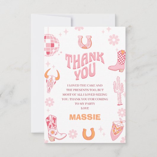 Retro Roze Sinaasappel Eerste Rodeo 1e verjaardag Bedankkaart (Voorkant)