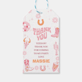 Retro Roze Sinaasappel Eerste Rodeo 1e verjaardag Cadeaulabel