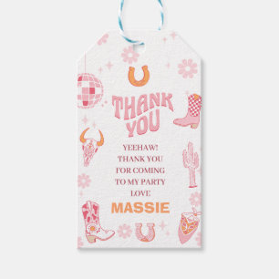 Retro Roze Sinaasappel Eerste Rodeo 1e verjaardag Cadeaulabel