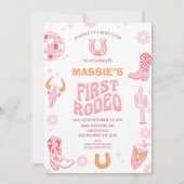 Retro Roze Sinaasappel Eerste Rodeo 1e verjaardag Kaart (Voorkant)