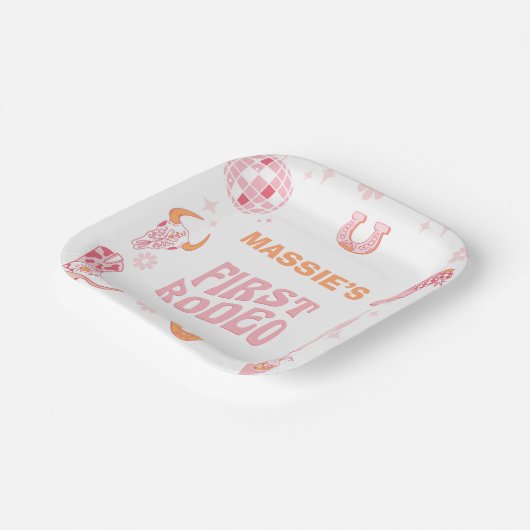 Retro Roze Sinaasappel Eerste Rodeo 1e verjaardag Papieren Bordje (Gebogen)