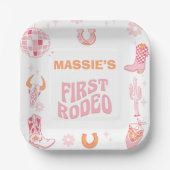 Retro Roze Sinaasappel Eerste Rodeo 1e verjaardag Papieren Bordje (Voorkant)