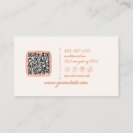 Retro Roze Sinaasappel Geruit Groovy Girly QR Code Visitekaartje (Achterkant)