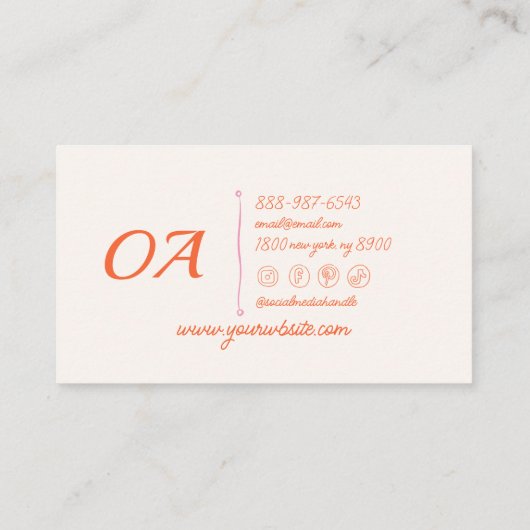 Retro Roze Sinaasappel Getrokken Groovy Girly Visitekaartje (Achterkant)