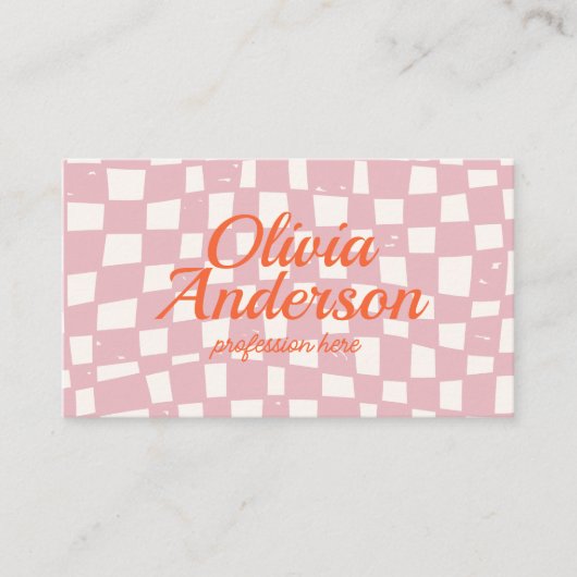 Retro Roze Sinaasappel Getrokken Groovy Girly Visitekaartje (Voorkant)