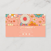 Retro Roze Sinaasappel Groovy Floral Boho Girly Tr Visitekaartje (Achterkant)