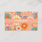 Retro Roze Sinaasappel Groovy Floral Boho Girly Tr Visitekaartje (Voorkant)