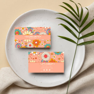 Retro Roze Sinaasappel Groovy Floral Boho Girly Tr Visitekaartje