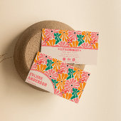 Retro Roze Sinaasappel Groovy Floral Boho Girly Tr Visitekaartje