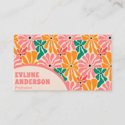 Retro Roze Sinaasappel Groovy Floral Boho Girly Tr Visitekaartje (Voorkant)