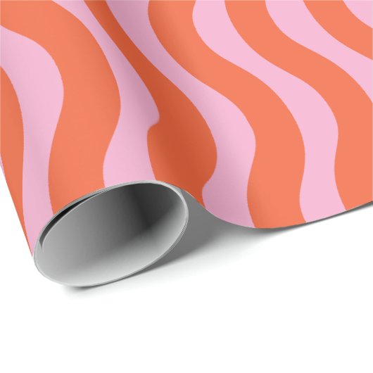 retro Roze Sinaasappel Groovy Wavy Stripe Cadeaupapier (Rol Hoek)