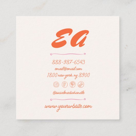 Retro Roze Sinaasappel Hand Geschreven Getrokken G Vierkante Visitekaartje (Achterkant)