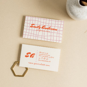 Retro Roze Sinaasappel Hand Geschreven Getrokken G Visitekaartje