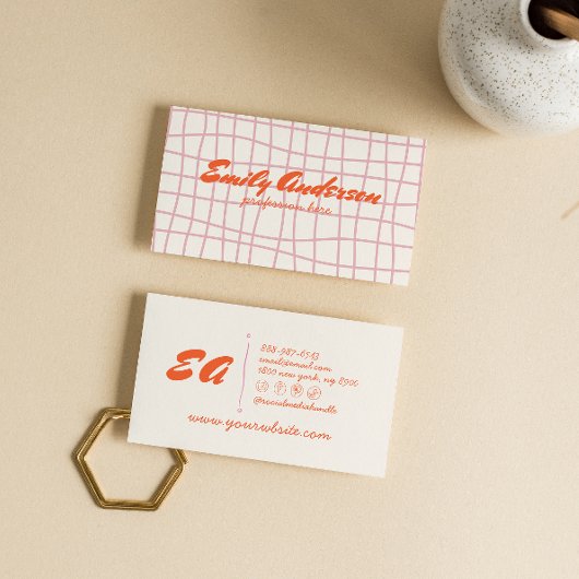 Retro Roze Sinaasappel Hand Geschreven Getrokken G Visitekaartje