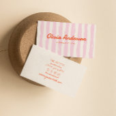 Retro Roze Sinaasappel Handgeschreven Gestreept Gi Visitekaartje