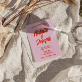 Retro Roze Sinaasappel Helder Funky Unique Wedding Kaart