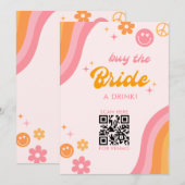 Retro Roze & Sinaasappel Koop The Bride een Drink Kaart (Voorkant / Achterkant)