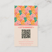 Retro Roze Sinaasappel QR Code Groovy Bloemen Tren Visitekaartje (Achterkant)
