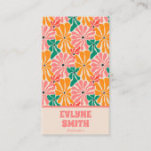 Retro Roze Sinaasappel QR Code Groovy Bloemen Tren Visitekaartje (Voorkant)