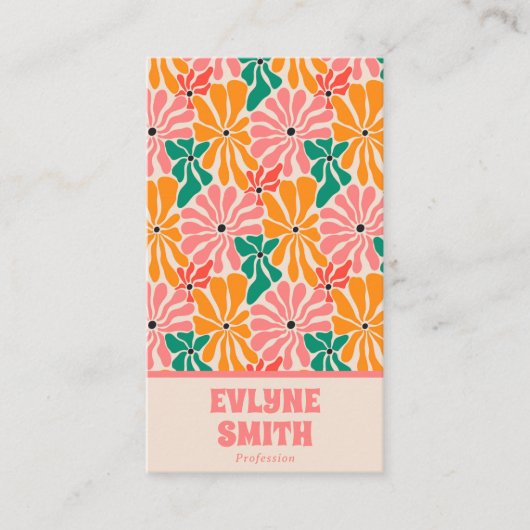 Retro Roze Sinaasappel QR Code Groovy Bloemen Tren Visitekaartje (Voorkant)