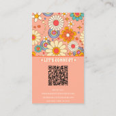 Retro Roze Sinaasappel QR Code Groovy Bloemen Tren Visitekaartje (Achterkant)