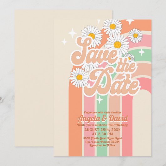 Retro Roze Sinaasappel regenboog Bruiloft opslaan Kaart (Voorkant / Achterkant)