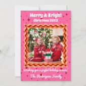 Retro Roze Sinaasappel Rood 70s Vrolijk & Helder K Feestdagenkaart (Voorkant)