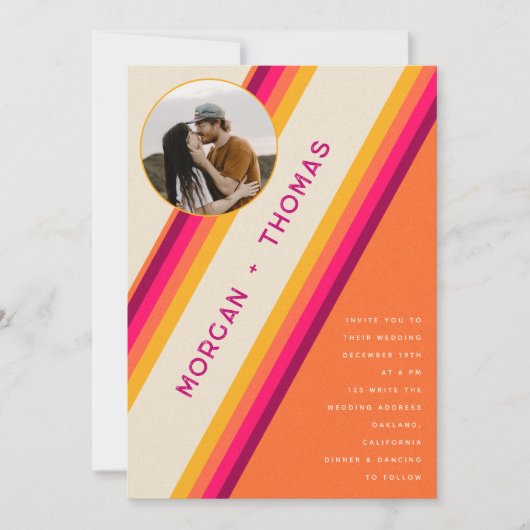 Retro Roze Sinaasappel Strepen 70s 80s QR Code Huw Kaart (Voorkant)