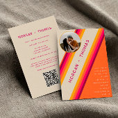 Retro Roze Sinaasappel Strepen 70s 80s QR Code Huw Kaart