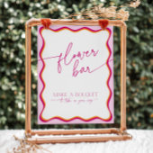 Retro Roze Sinaasappel Wavy Border Bruids Bloemenb Reclamebord Met Voetstuk