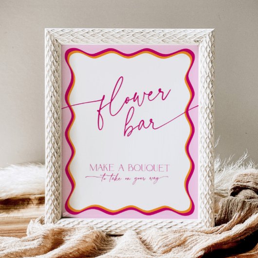 Retro Roze Sinaasappel Wavy Border Bruids Bloemenb Reclamebord Met Voetstuk