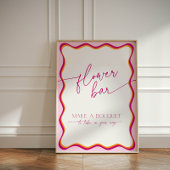 Retro Roze Sinaasappel Wavy Border Bruids Bloemenb Reclamebord Met Voetstuk