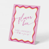 Retro Roze Sinaasappel Wavy Border Bruids Bloemenb Reclamebord Met Voetstuk (Voorkant)
