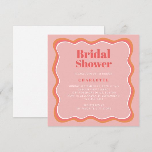 Retro Roze Sinaasappel Wavy Border Vrijgezellenfee Kaart (Voorkant / Achterkant)