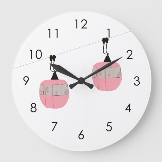 Retro Roze Ski Gondola Lift Skiers Grote Klok (Voorkant)