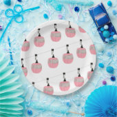 Retro Roze Ski Gondola Lift Skiers Papieren Bordje (Feest)