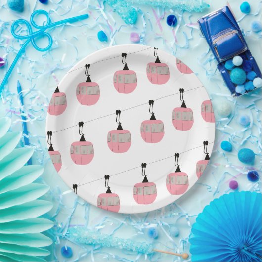 Retro Roze Ski Gondola Lift Skiers Papieren Bordje (Feest)