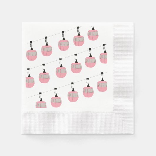 Retro Roze Ski Gondola Lift Skiers Servet (Voorkant)