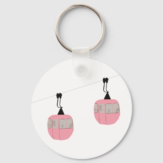 Retro Roze Ski Gondola Lift Skiers Sleutelhanger (Voorkant)